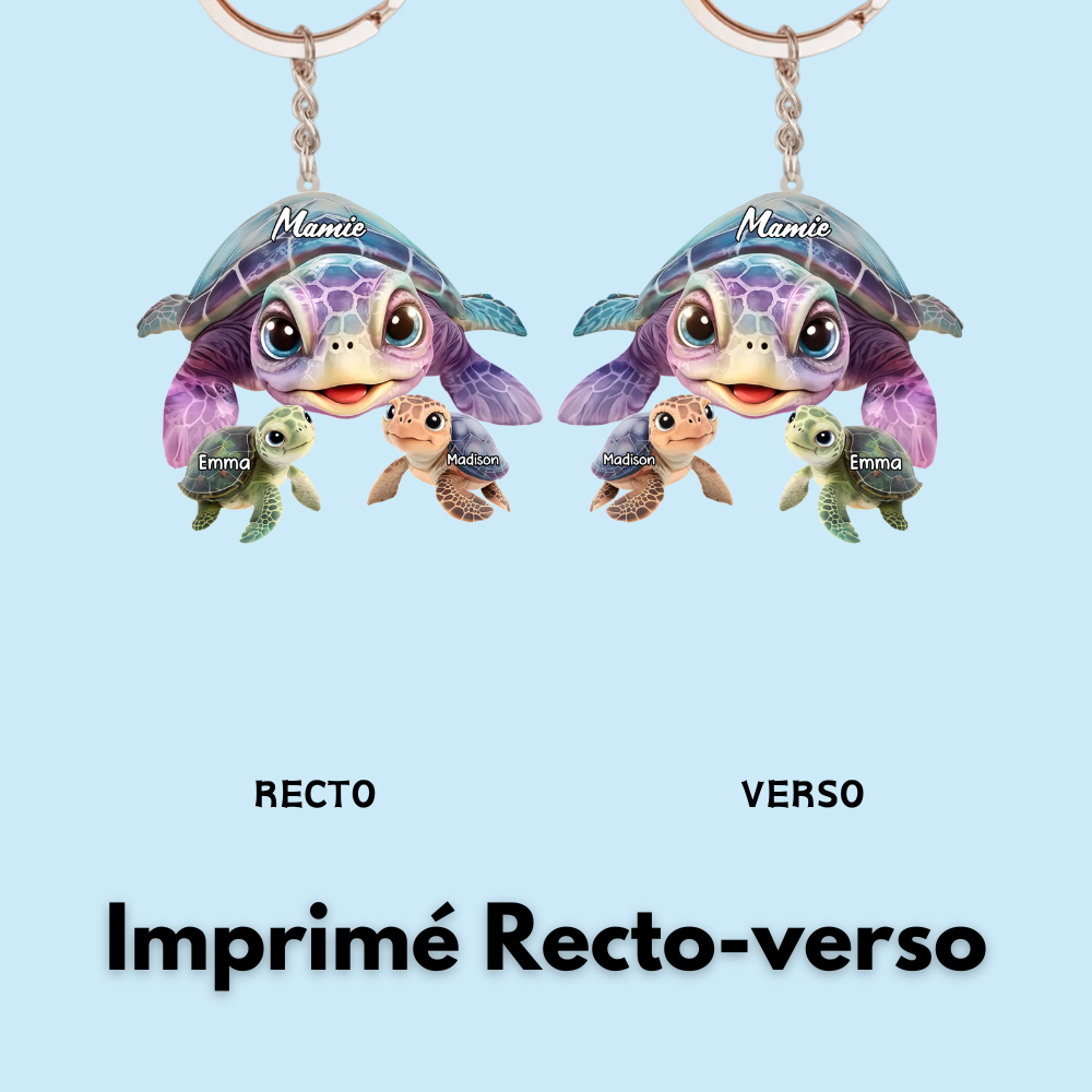 Porte-clés en acrylique avec tortues marines – Cadeau pour mamie