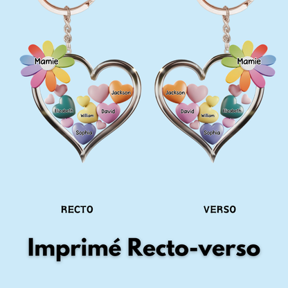 Ensemble dans le cœur de mamie – Porte-clés en acrylique avec motif de cœurs, cadeau pour mamie et maman