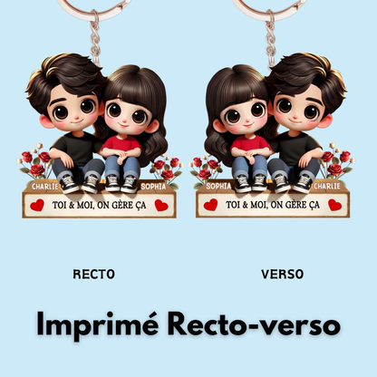Porte-clés acrylique personnalisé avec illustration cartoon – Cadeau pour couple