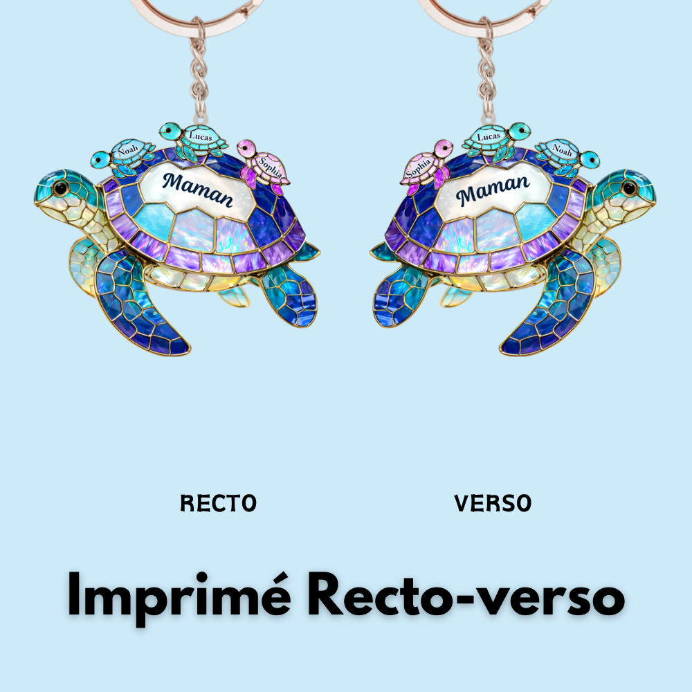 Porte-clés en acrylique avec tortues marines et prénoms – Cadeau pour mamie et maman
