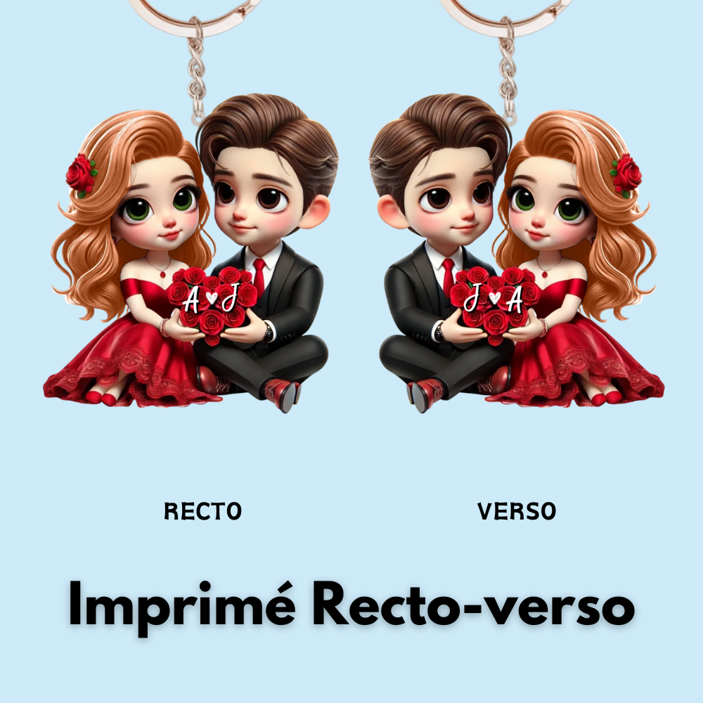 Couple avec cœur – Porte-clés en acrylique personnalisé, cadeau pour couple