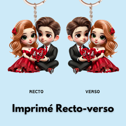 Couple avec cœur – Porte-clés en acrylique personnalisé, cadeau pour couple