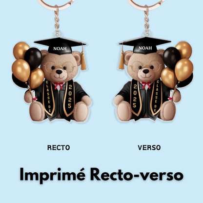 Porte-clés personnalisé "Ours avec ballons" pour la remise de diplôme