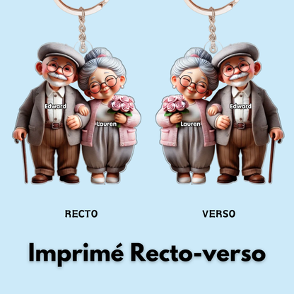 Porte-clés en acrylique pour couple âgé avec noms – Cadeau pour couple et grands-parents