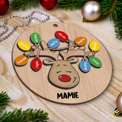 Noël - Renne Ornement en bois personnalisé à deux couches