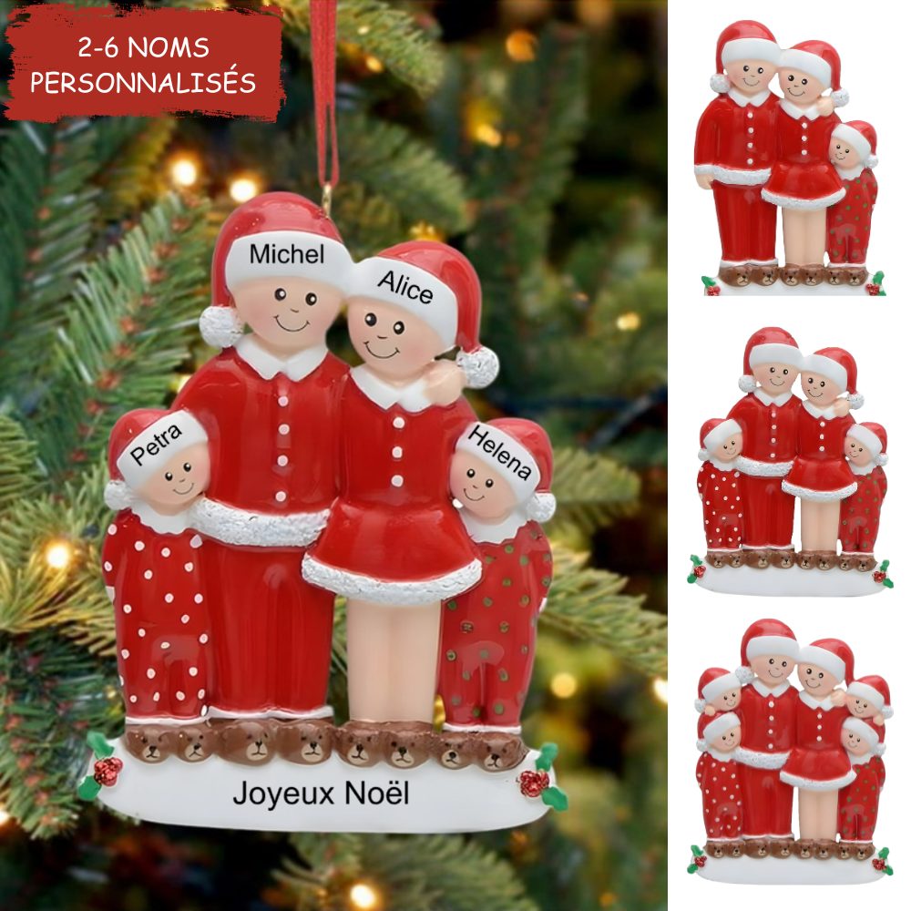 Décorations de Noël vitre acrylique Famille en pyjama avec 3-6 noms