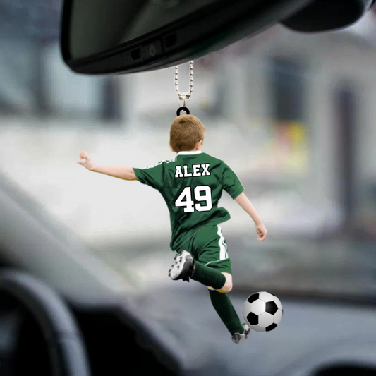 Enfant footballeur – Pendentif de voiture personnalisé en acrylique, cadeau pour garçon