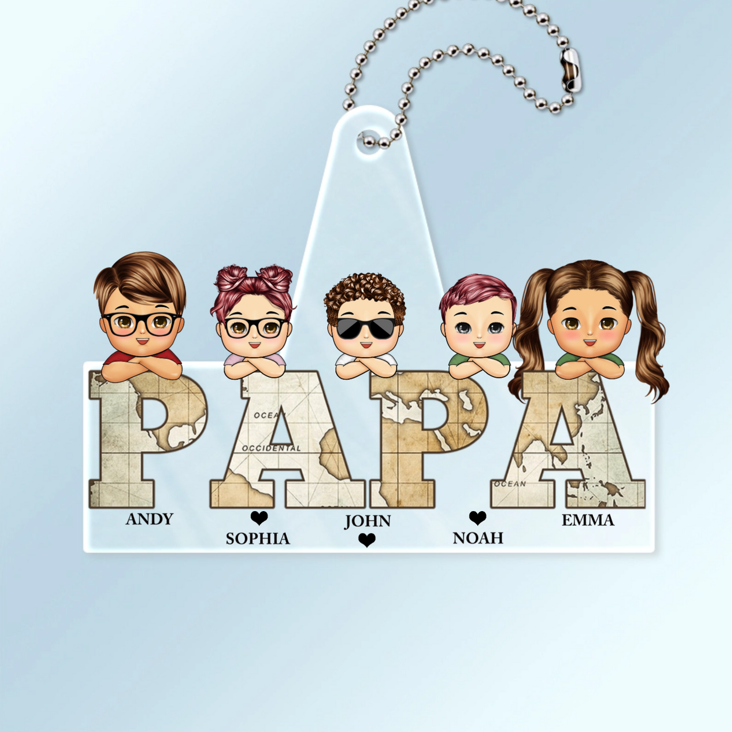 Pendentif en acrylique personnalisé « PAPA / PAPI » avec enfants