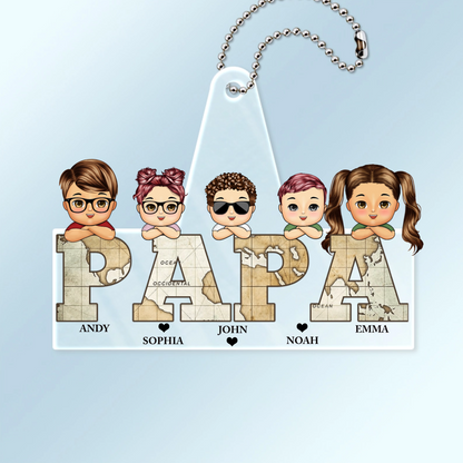 Pendentif en acrylique personnalisé « PAPA / PAPI » avec enfants