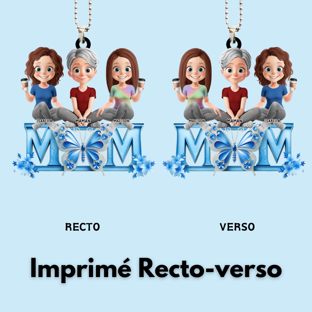 Pendentif en acrylique « MOM » avec maman et filles