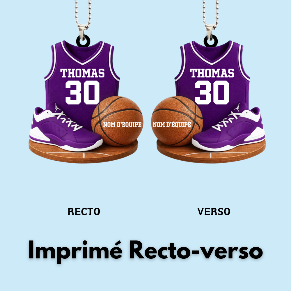 Ballon de football / basketball et maillot – Pendentif en acrylique personnalisé avec prénom et couleur