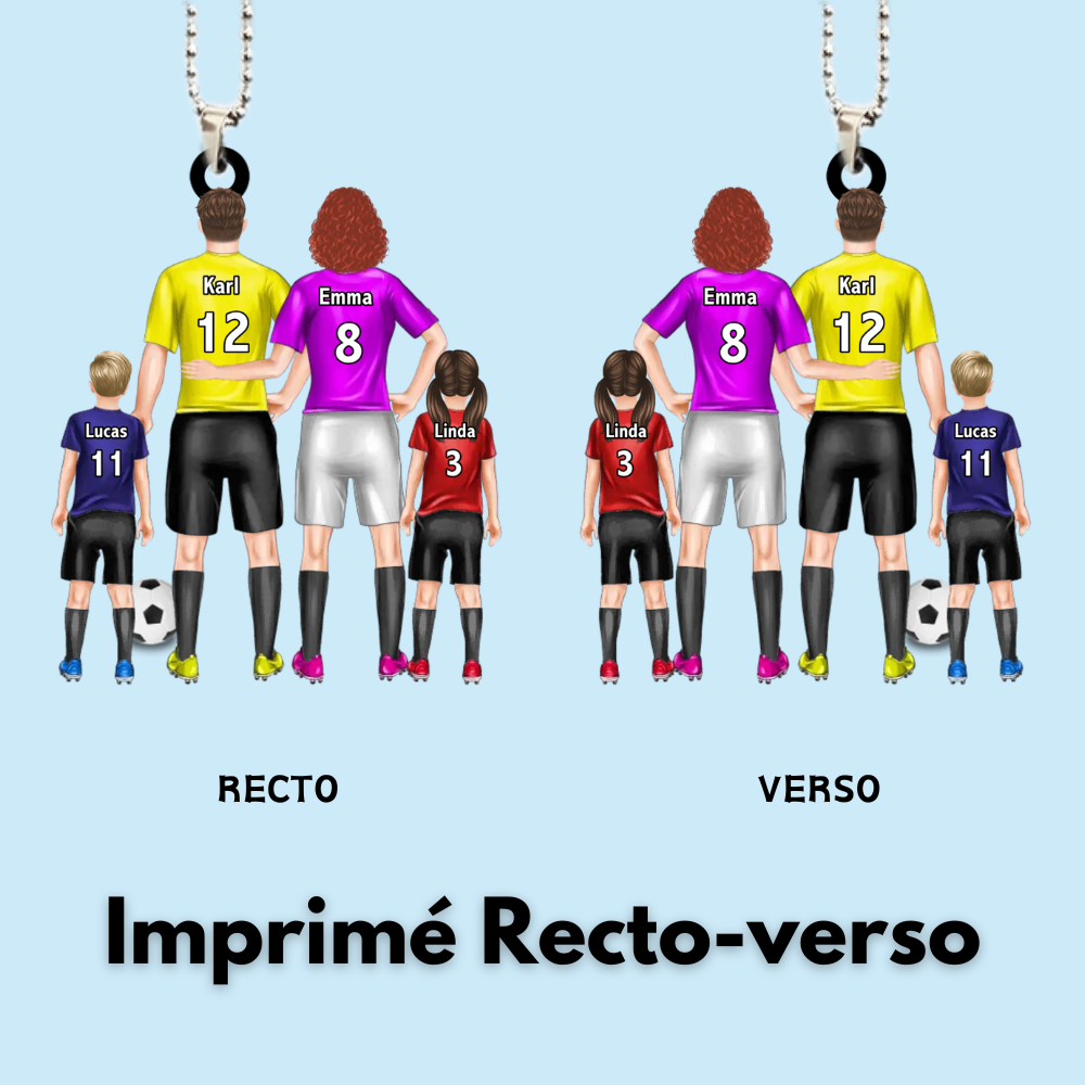 Famille de football – Pendentif en acrylique personnalisé avec parents et enfants