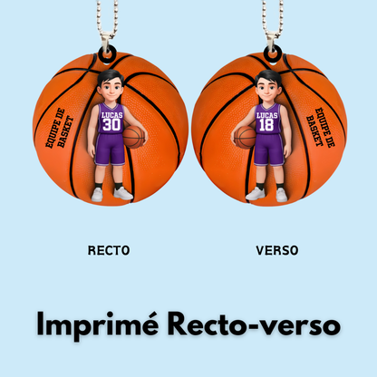 Pendentif en acrylique personnalisé avec enfant basketteur – Cadeau pour garçon et fille de basketball