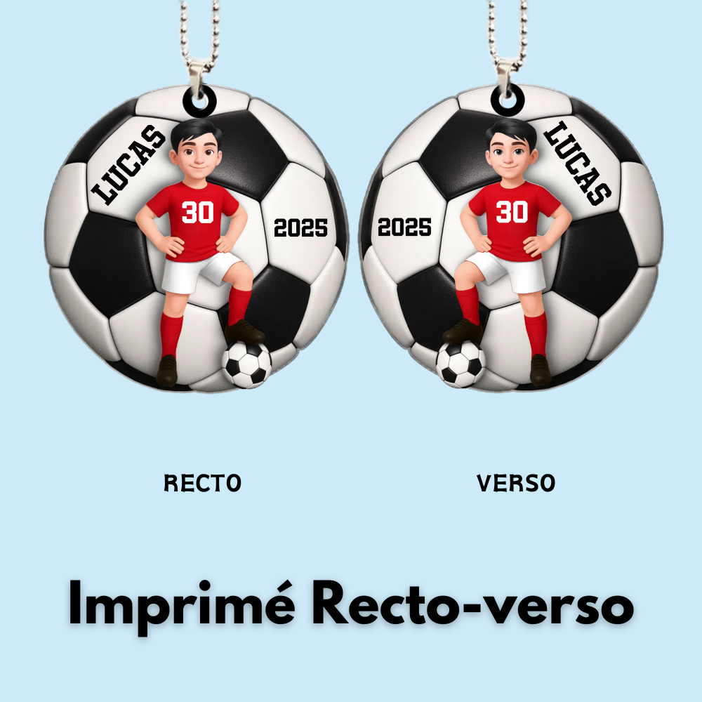 Pendentif en acrylique personnalisé avec enfant footballeur – Cadeau pour garçon et fille de football