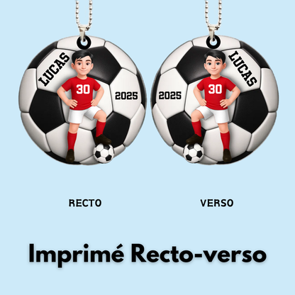Pendentif en acrylique personnalisé avec enfant footballeur – Cadeau pour garçon et fille de football