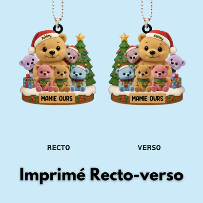 Ornement en acrylique personnalisé – Décoration de sapin avec motif d’ours, cadeau pour grand-mère