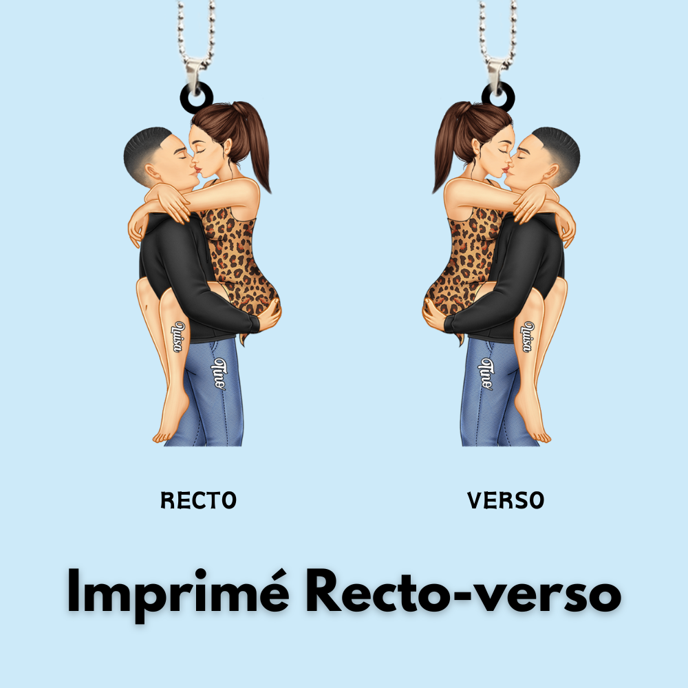 Couple s'embrasse - Cadeau d'anniversaire pour les couples - pendentif acrylique personnalisé