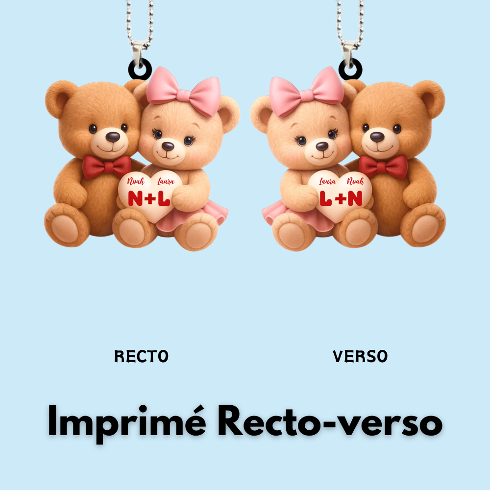 Couple d'ours avec prénoms Pendentif personnalisé en acrylique pour couple