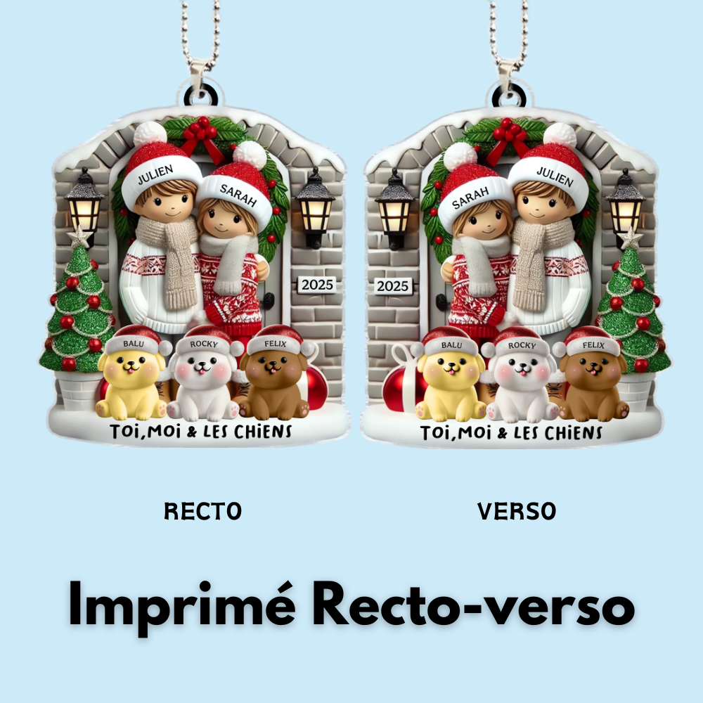Ornement de Noël personnalisé pour couple avec animal de compagnie en option (chien ou chat)