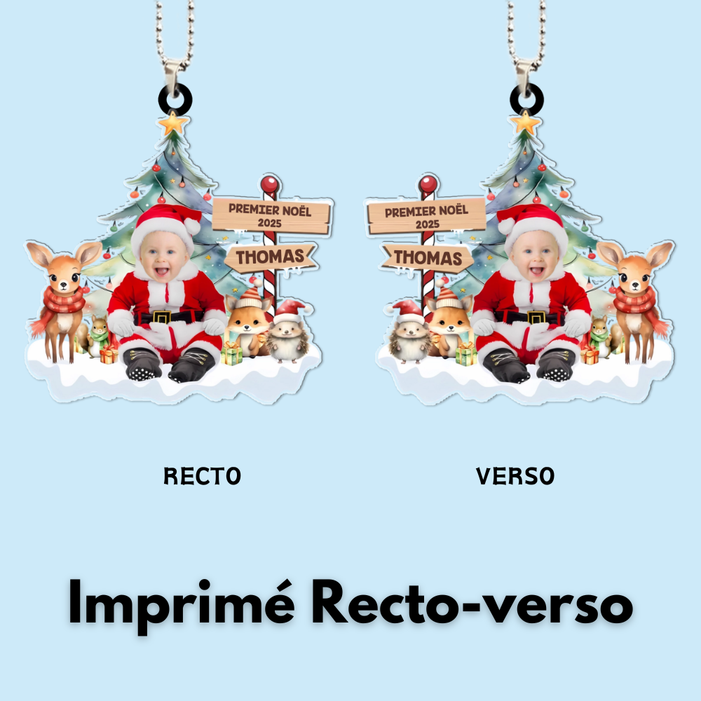 Premier Noël pour bébé Orement photo en acrylique pour Noël avec texte et nom