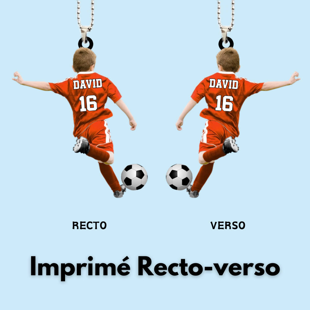 Enfant footballeur – Pendentif de voiture personnalisé en acrylique, cadeau pour garçon