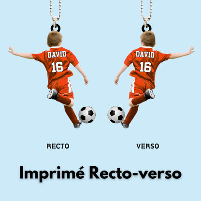Enfant footballeur – Pendentif de voiture personnalisé en acrylique, cadeau pour garçon