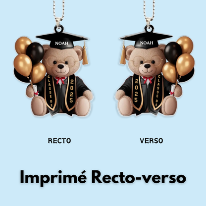 Pendentif de rétroviseur personnalisé pour la remise de diplôme – Ours avec prénom, année et choix de couleur
