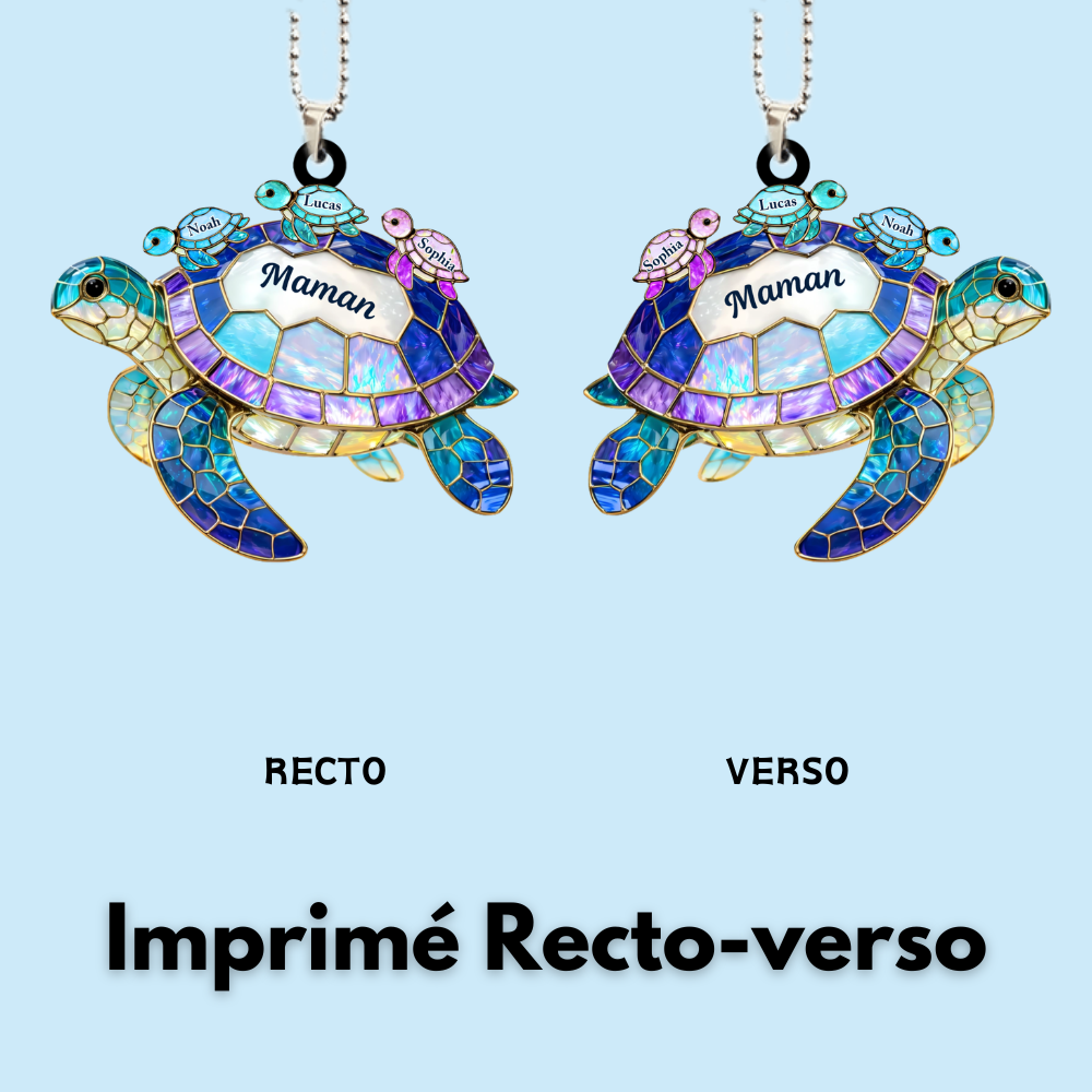 Pendentif en acrylique personnalisé avec tortues marines – Cadeau pour maman et mamie