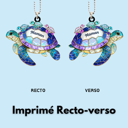 Pendentif en acrylique personnalisé avec tortues marines – Cadeau pour maman et mamie
