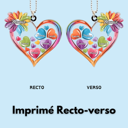 Porte-clés voiture personnalisé en acrylique avec cœurs colorés – Pour mamie et maman