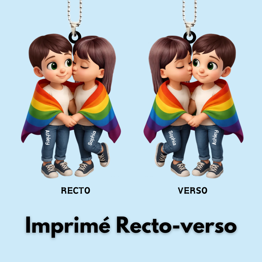 Couple avec couverture arc-en-ciel – Porte-clés auto en acrylique personnalisé, cadeau pour couples LGBT