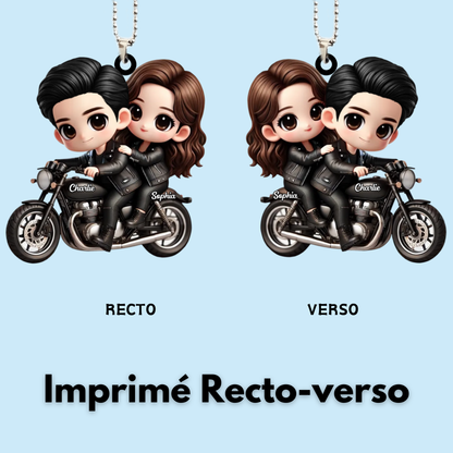 Couple sur moto – Pendentif en acrylique personnalisé, cadeau pour couple
