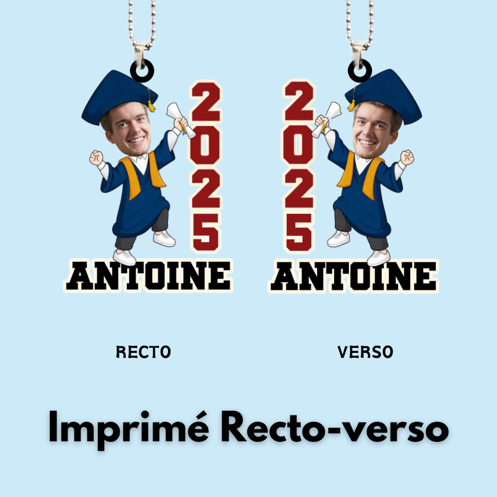 Ornement photo personnalisé avec année et prénom pour la remise des diplômes