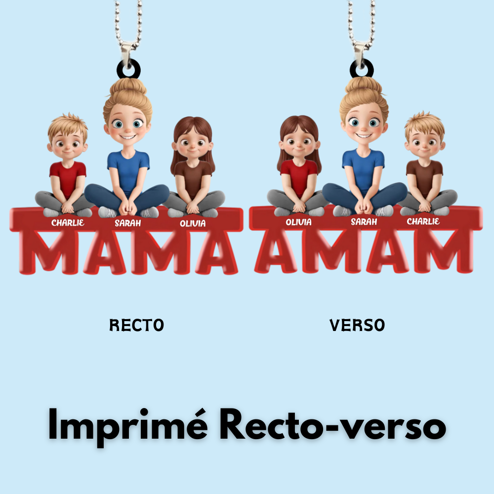 Pendentif de voiture en acrylique personnalisé avec maman et enfants – Cadeau pour maman