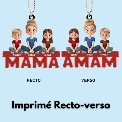 Pendentif de voiture en acrylique personnalisé avec maman et enfants – Cadeau pour maman