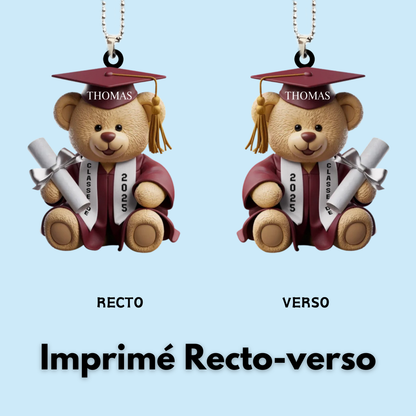 Pendentif de rétroviseur personnalisé pour la remise de diplôme – Ours avec prénom, année et choix de couleur