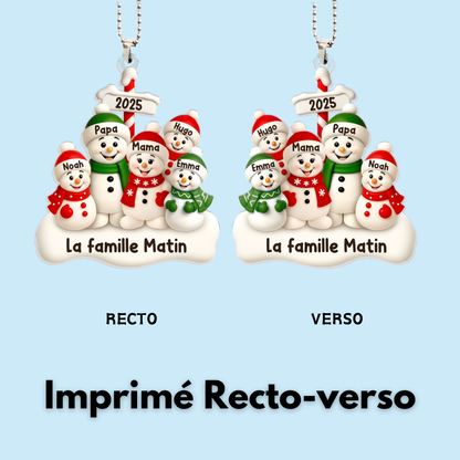 Orement en acrylique avec famille de bonhommes de neige Décoration de Noël personnalisée avec parents et 1 à 4 enfants