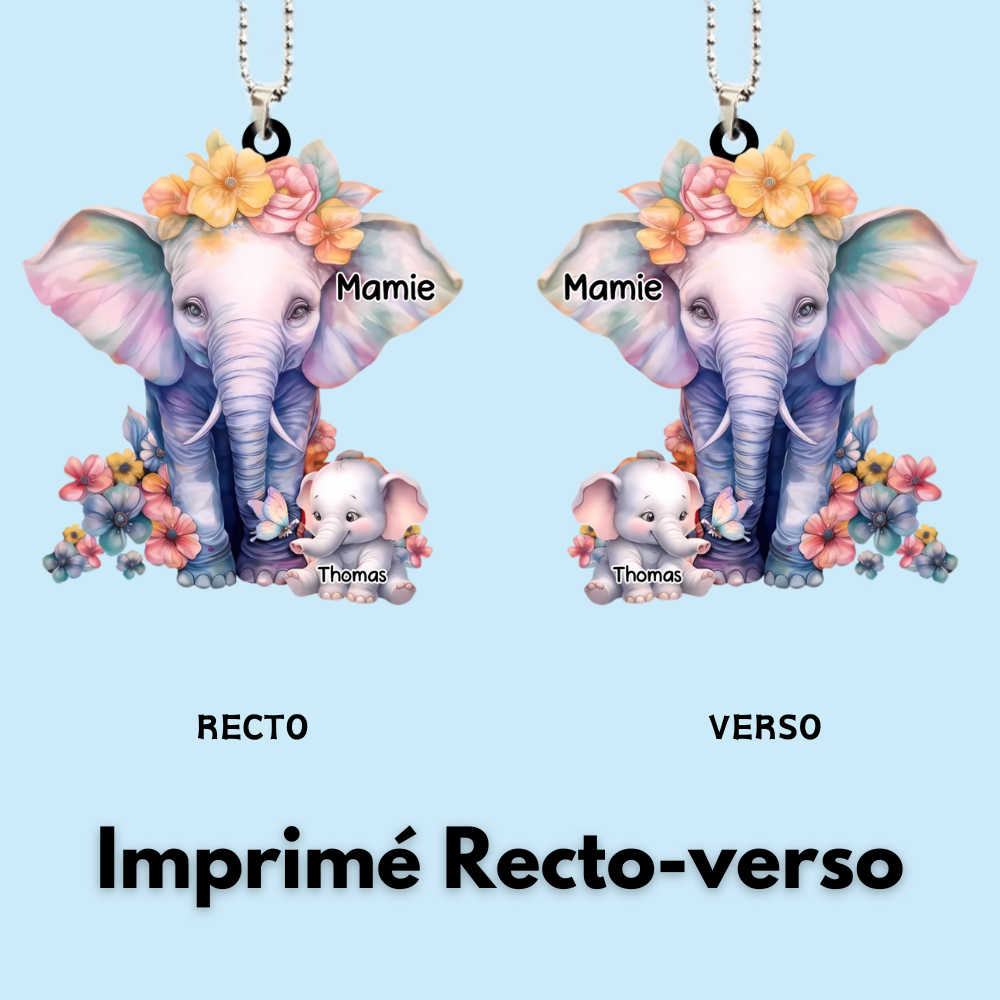 Pendentif personnalisé avec éléphants et prénom