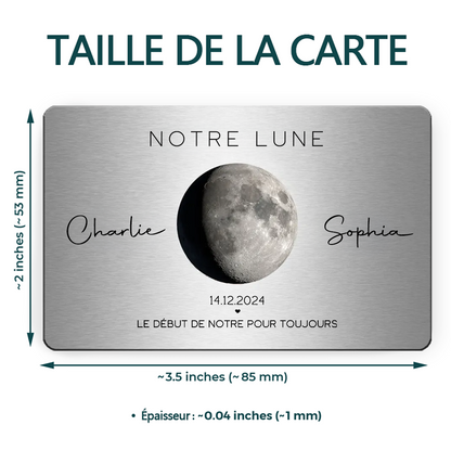 Notre lune - Carte portefeuille personnalisée avec phase lunaire, nom et texte Cadeau pour couple