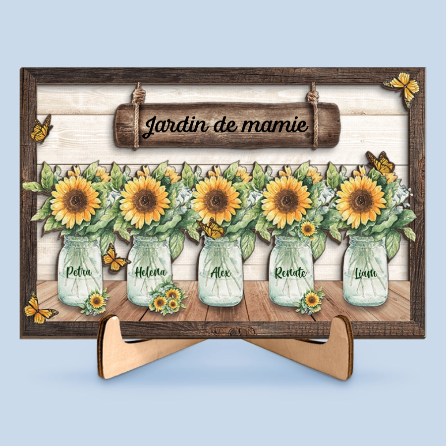 Tableau en bois personnalisé avec vases pour mamie et maman