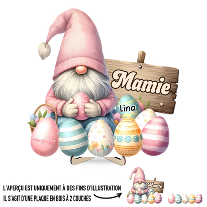 Plaque en bois personnalisée avec des nains et des œufs de Pâques – Cadeau de Pâques pour Mamie