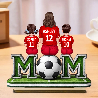 MOM – Présentoir en bois personnalisé avec motif football, maman et enfants