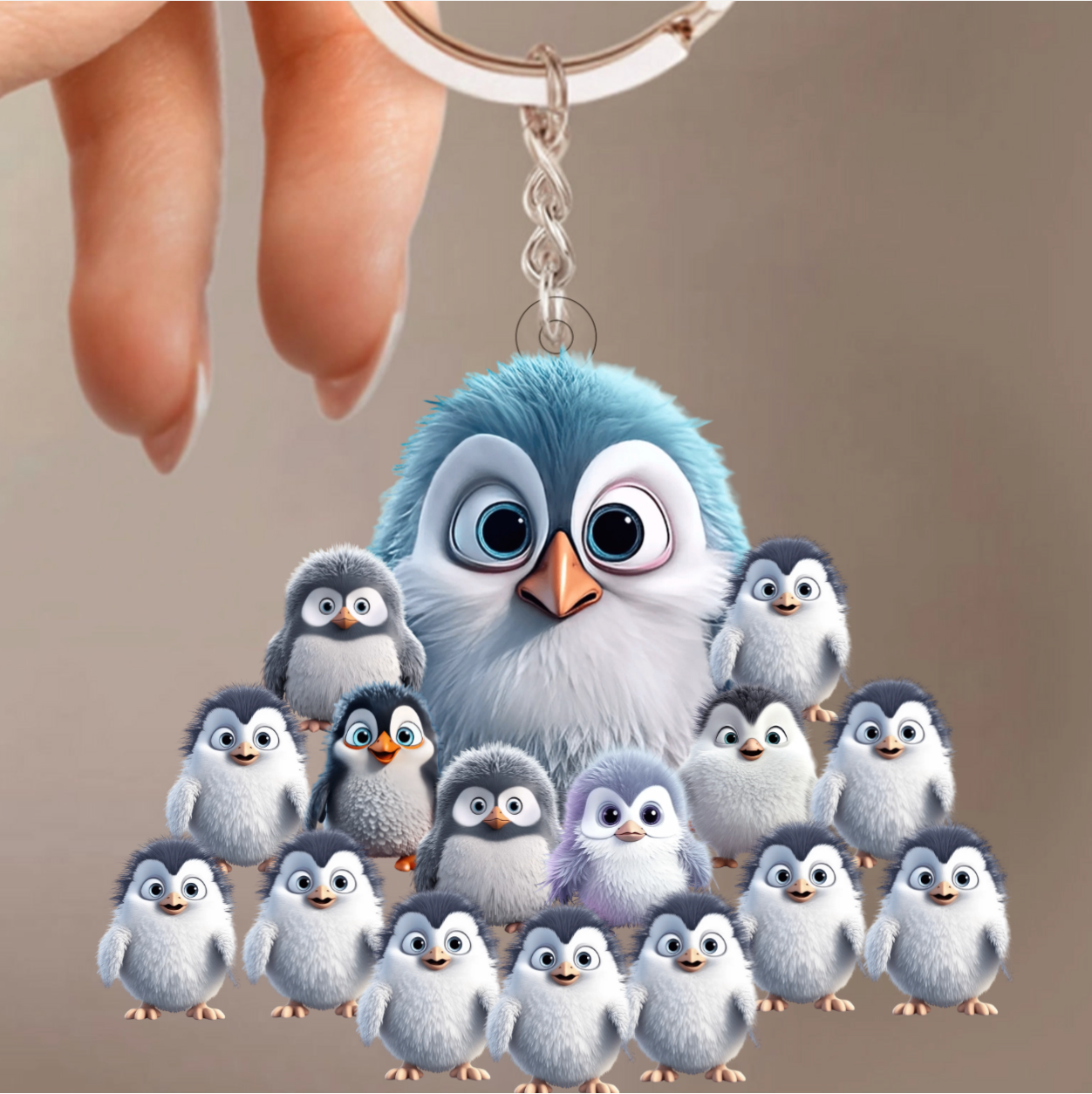 Porte-clés en acrylique de pingouins pour maman et grand-mère