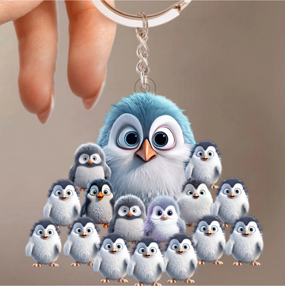 Porte-clés en acrylique de pingouins pour maman et grand-mère