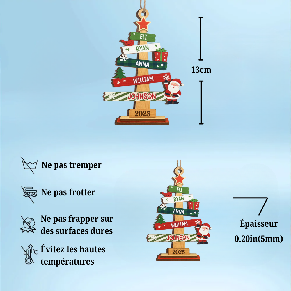 Ornement de sapin avec motif de sapin – Décoration de Noël en bois à 2 couches personnalisée, cadeau pour la famille