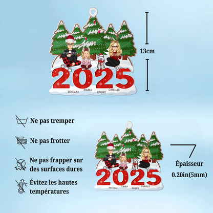 Noël en Famille Orement en Bois Personnalisée 2025 avec Chien et Chat