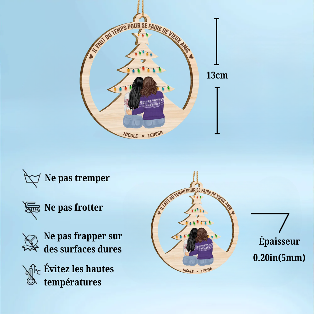 Ornement en bois personnalisé avec 2 à 6 personnes – Décoration de sapin de Noël, cadeau pour amis