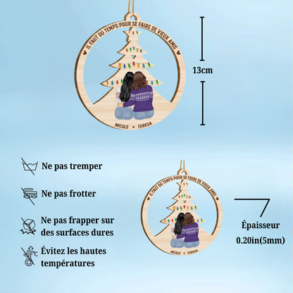 Ornement en bois personnalisé avec 2 à 6 personnes – Décoration de sapin de Noël, cadeau pour amis