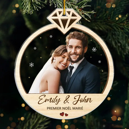 Ornement de Noël personnalisé souvenir de mariage "Premier Noël mariés"