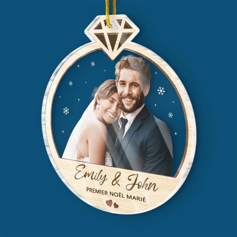 Ornement de Noël personnalisé souvenir de mariage "Premier Noël mariés"